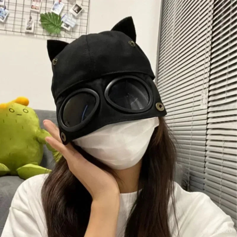 Cute cat ears glasses baseball cap
