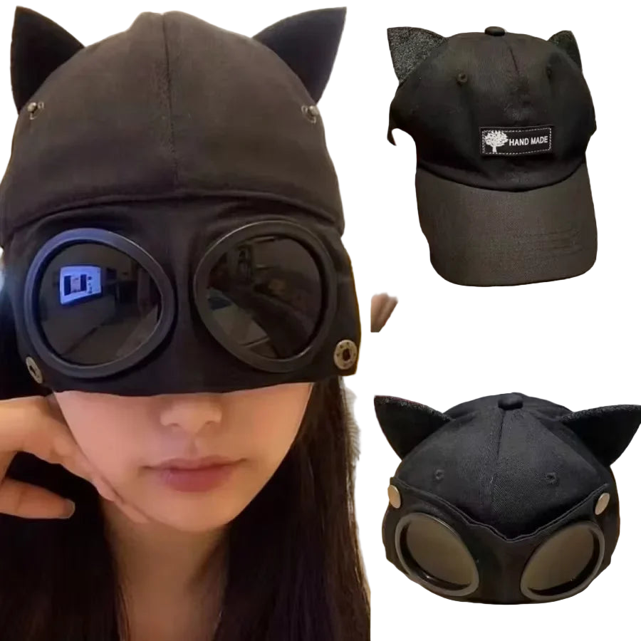 Cute cat ears glasses baseball cap