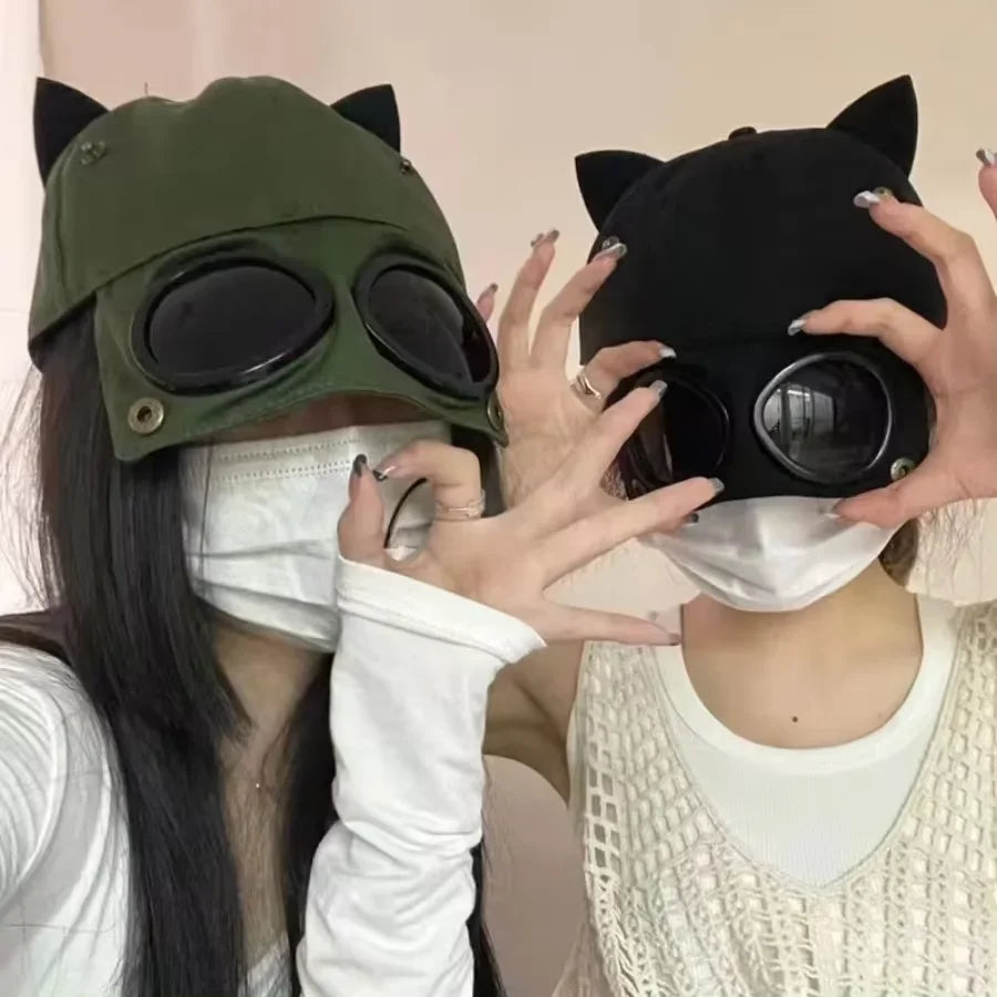 Cute cat ears glasses baseball cap