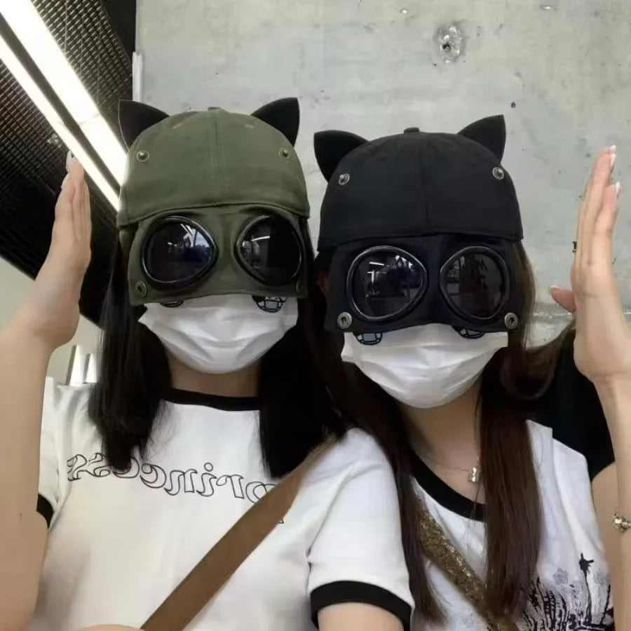 Cute cat ears glasses baseball cap